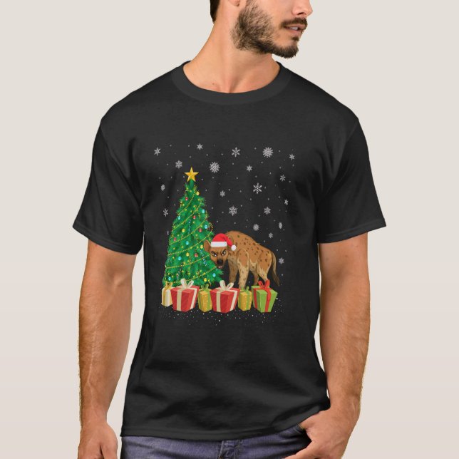 Camiseta Hyena Xmas Tree Lighting Santa Hat Natal (Frente)