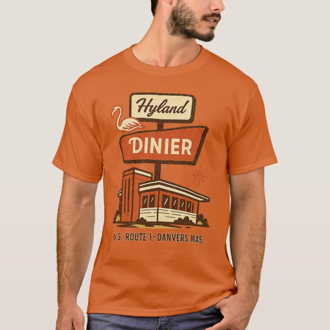 Camiseta Hyland Diner Danvers, MÃE Retro Route 1 Roadside D (Frente)