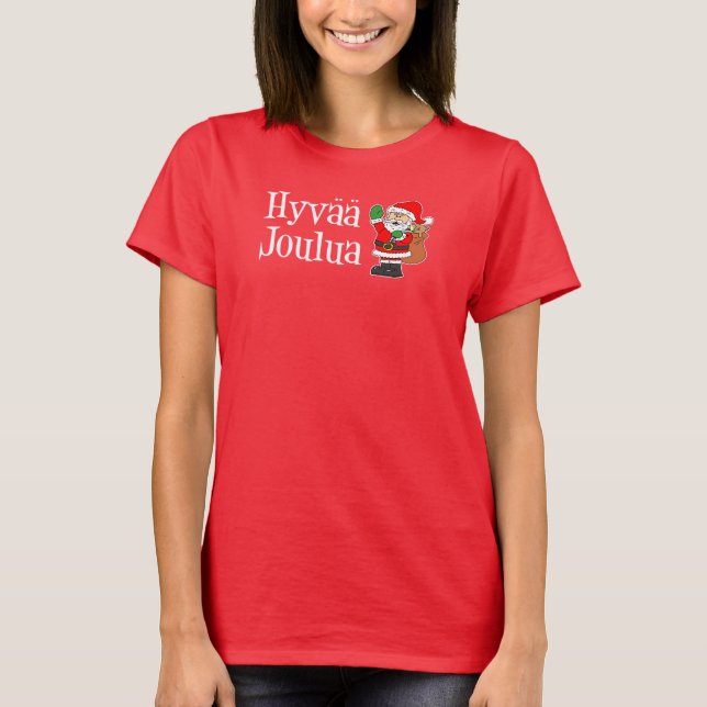 Camiseta Hyvaa Joulua Papais noeis de Natal Finlandeses (Frente)