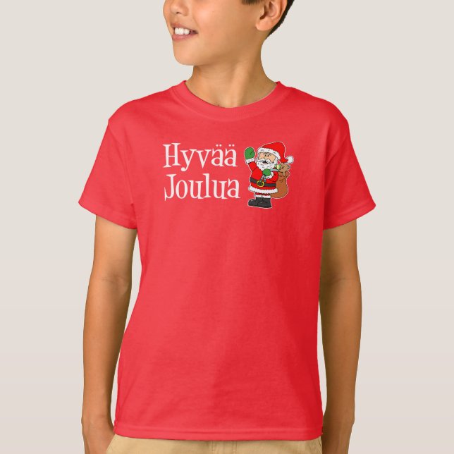 Camiseta Hyvaa Joulua Papais noeis de Natal Finlandeses (Frente)