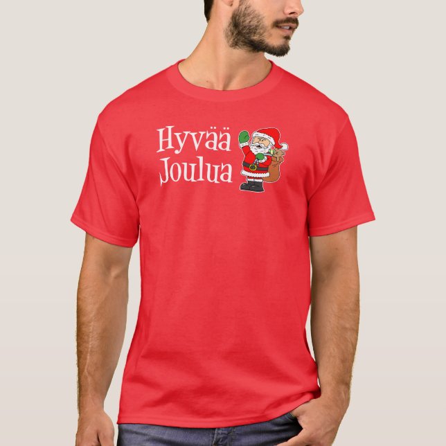 Camiseta Hyvaa Joulua Papais noeis de Natal Finlandeses (Frente)