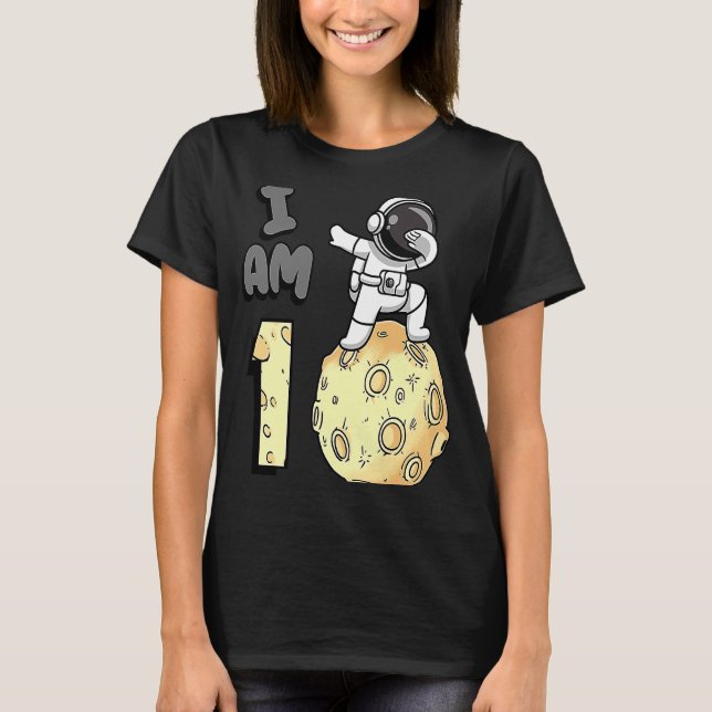 Camiseta I am 1 Space Astronaut Kid Moon Walker 1st Birthda (Frente)