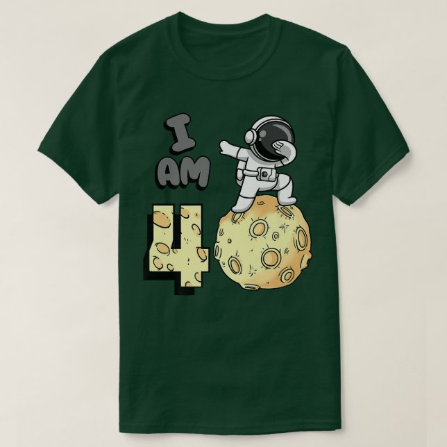 Camiseta I am 4 Space Astronaut Kid Moon Walker 4th Birthda (Frente do Design)