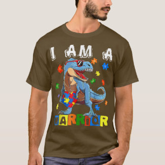 Camiseta I Am A Warrior Autism Awareness Dinosaur Heart Puz