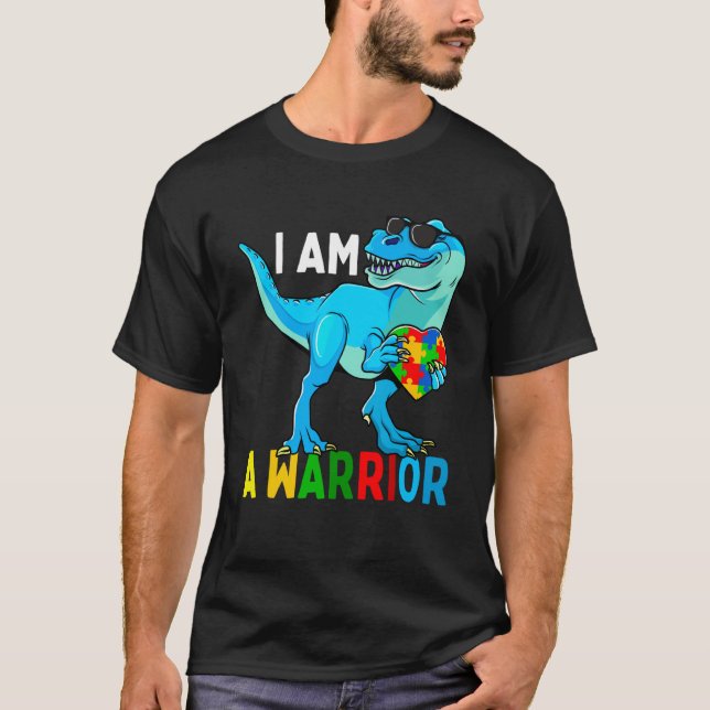 Camiseta I Am A Warrior Autism Family Dinosaur Autism Aware (Frente)