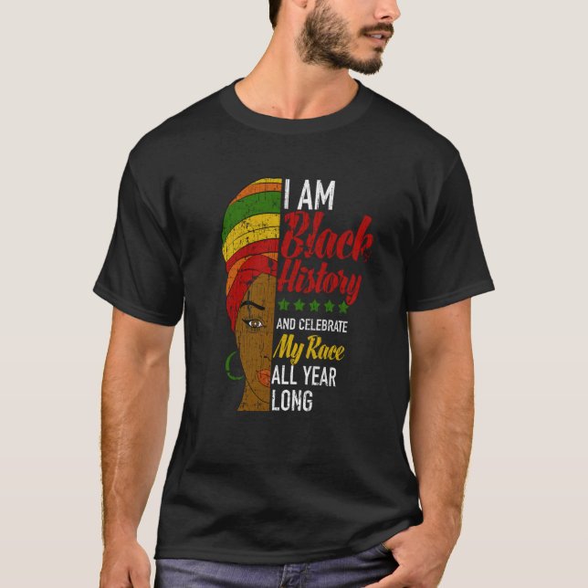 Camiseta I Am Black All Year Long Afrocentric Turban Black  (Frente)