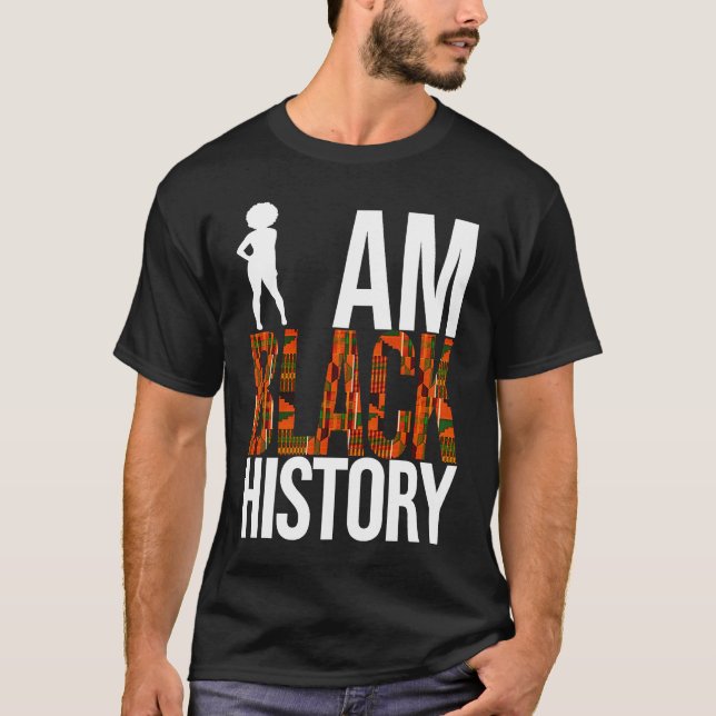 Camiseta I AM BLACK HISTORY Afro Woman Silhouette Kente Clo (Frente)