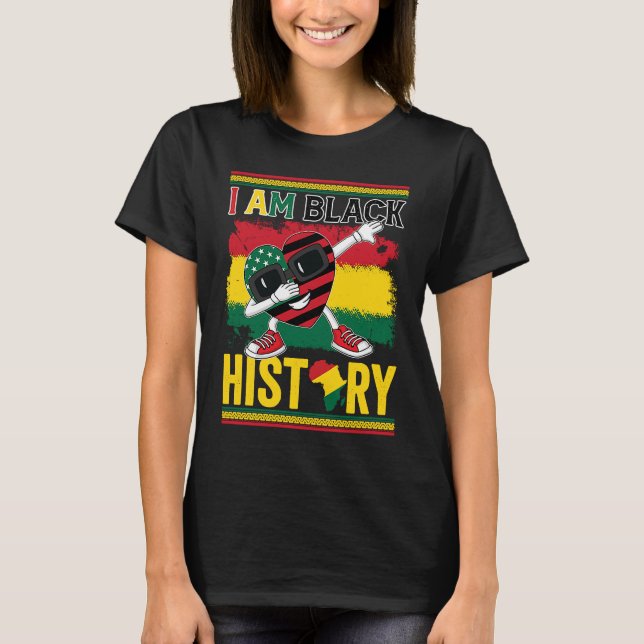 Camiseta I Am Black History American Flag Cute Heart BHM BL (Frente)