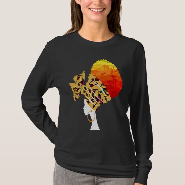 Camiseta I Am Black History Black Queen Safari  BHM Afro Wo (Frente)