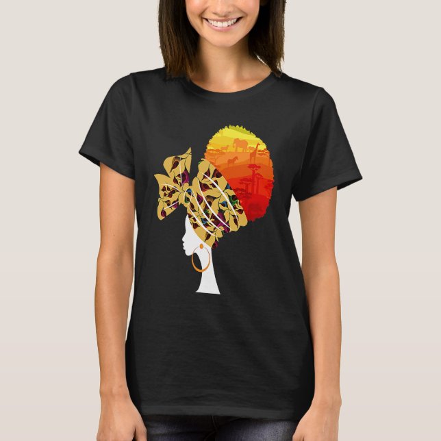Camiseta I Am Black History Black Queen Safari  BHM Afro Wo (Frente)