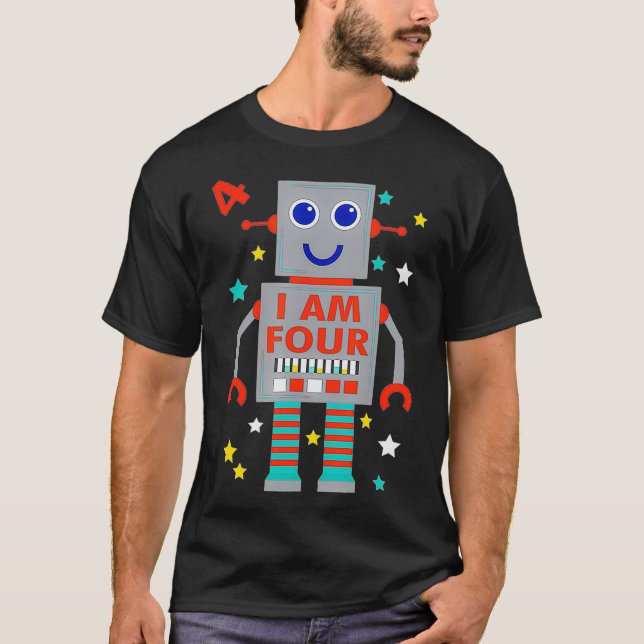 Camiseta I Am Four Robot Funny Robotics 4 Year Old Birthday (Frente)