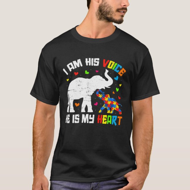 Camiseta I Am His Voice He Is My Heart Autism Awareness Ele (Frente)