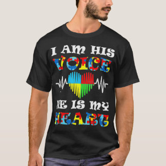 Camiseta I Am His Voice He Is My Heart Autism Awareness Hea