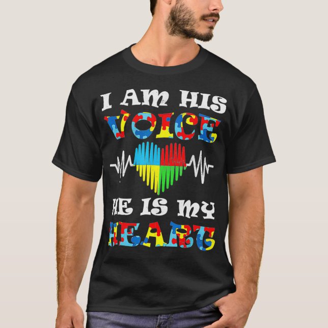 Camiseta I Am His Voice He Is My Heart Autism Awareness Hea (Frente)