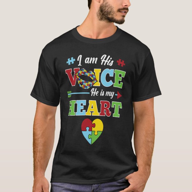 Camiseta I Am His Voice He Is My Heart Puzzle  Autism Aware (Frente)