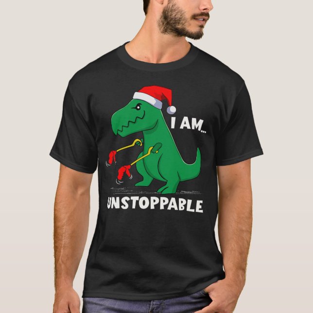 Camiseta I Am Unstoppable Dinosaur Santa Hat T-Rex Dino Chr (Frente)