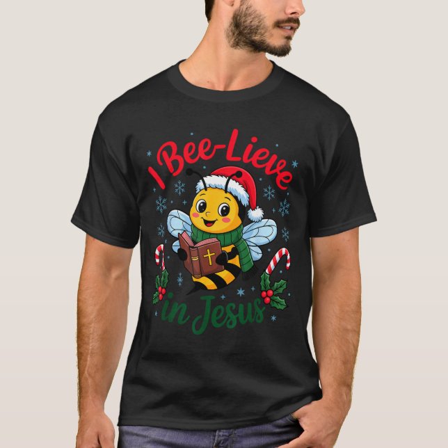 Camiseta I Bee-lieve In Jesus Gospel Kids Christian Christm (Frente)
