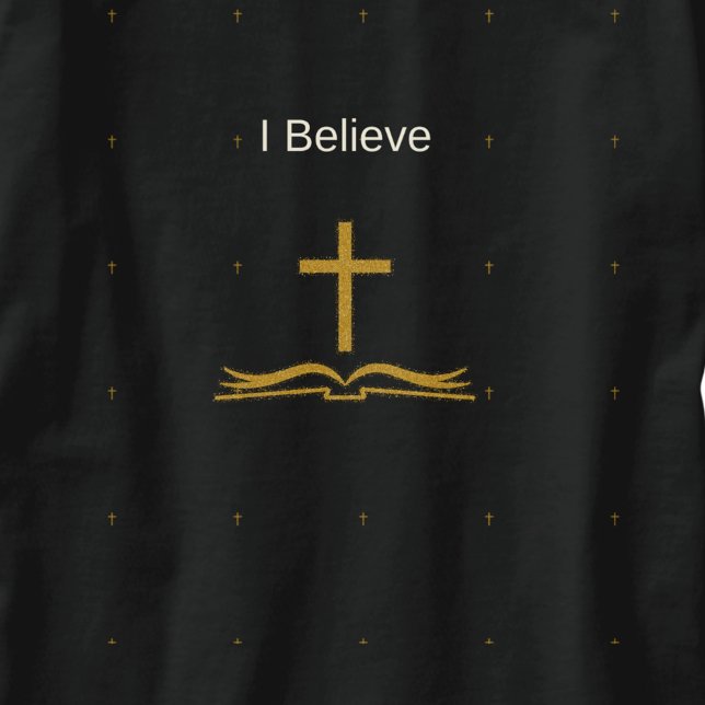 Camiseta I Believe Golden Cross and Bible Inspirational (Close up of I Believe T-shirt design)