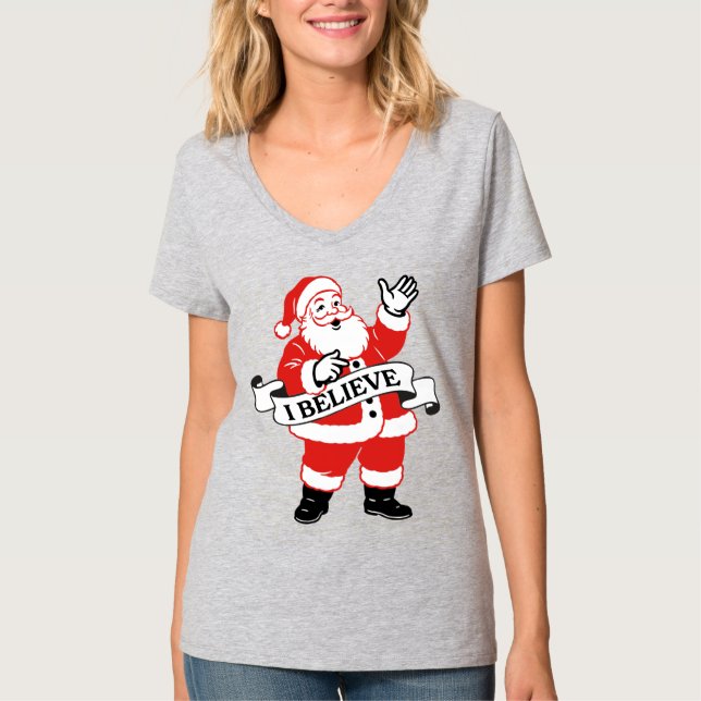 Camiseta I Believe in Santa - Vintage Art (Frente)