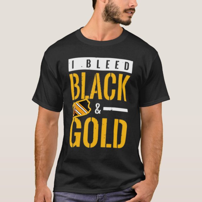 Camiseta I Bleed Black and Gold Game Day Group School Footb (Frente)