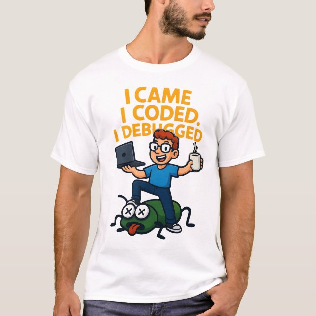 Camiseta I Came I Coded I Debugged Funny Programmer T-Shirt (Frente)
