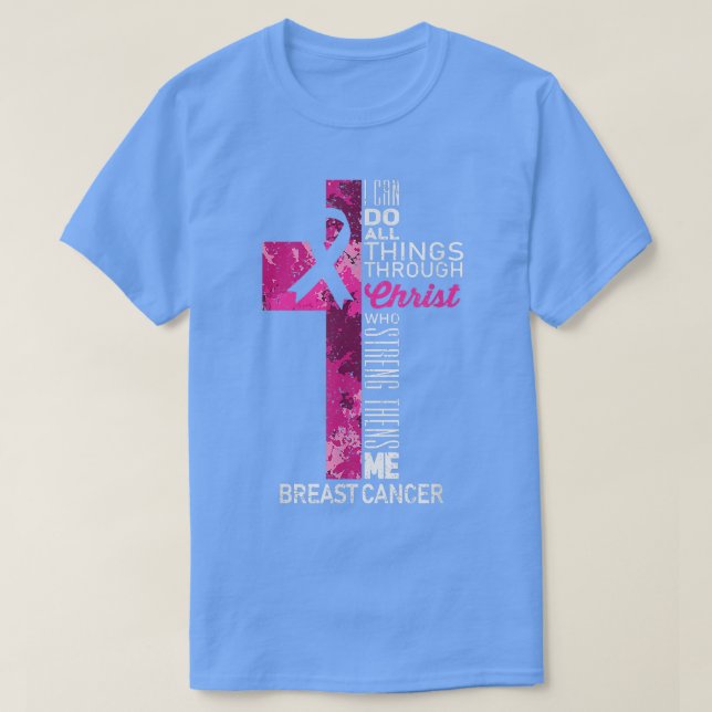 Camiseta I Can Do All Things Through Christ Pink Cross Reli (Frente do Design)