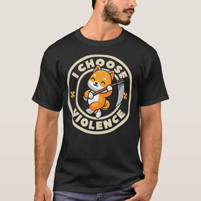 Camiseta I choose violence funny cute Fox holding scythe (Frente)