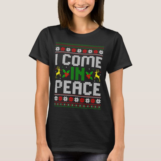Camiseta I Come In Peace Couple Matching Ugly Christmas Swe (Frente)