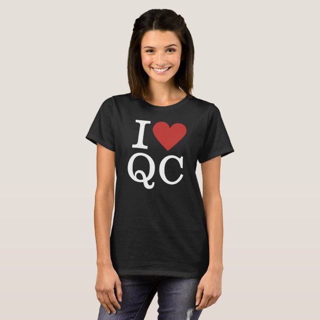 Camiseta I ❤️ Controle de Qualidade de QC para Funcionários (Frente Completa)