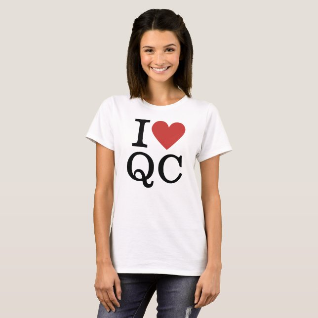 Camiseta I ❤️ Controle de Qualidade de QC para Funcionários (Frente Completa)