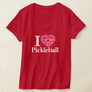 Camiseta I Coração Pickleball Cheio Coração Rosa e Vermelho