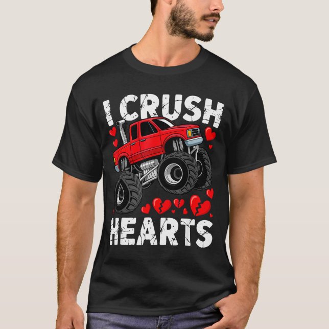 Camiseta I Crush Hearts Valentine Monster Truck Boys Toddle (Frente)