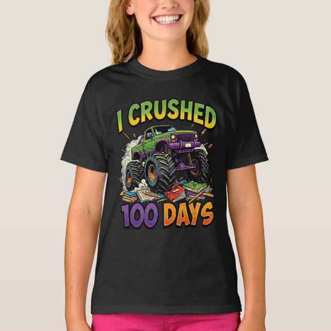 Camiseta I Crushed 100 Days Monster Truck School Boy 1st (Frente)