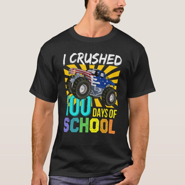Camiseta I Crushed 100 Days Of School Boys Monster Truck (Frente)