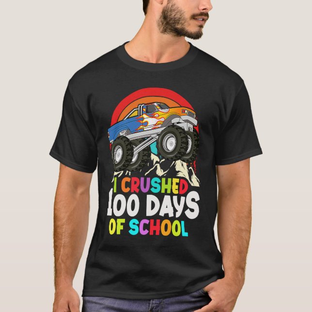 Camiseta I Crushed 100 Days Of School Monster Truck Kids Bo (Frente)