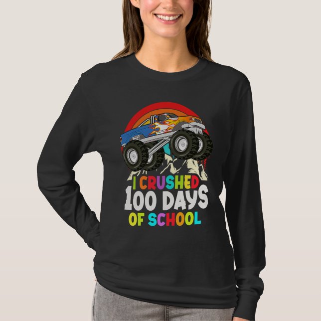 Camiseta I Crushed 100 Days Of School Monster Truck Kids Bo (Frente)
