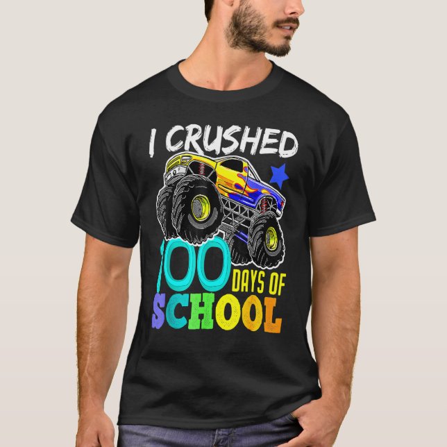 Camiseta I Crushed 100 Days Of School TShirt Boys Monster T (Frente)