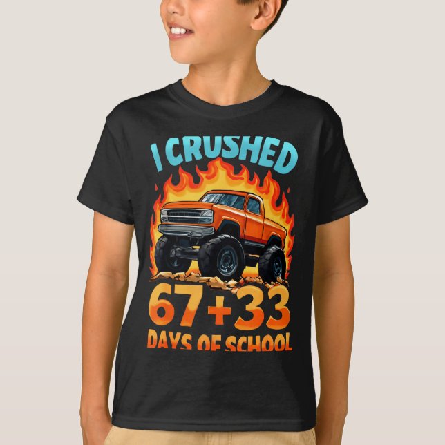 Camiseta I Crushed 67 + 33 Days Of School Monster Truck Boy (Frente)