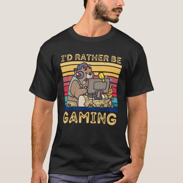 Camiseta I D RATHER BE GAMING   Bear Playing Video Games (Frente)
