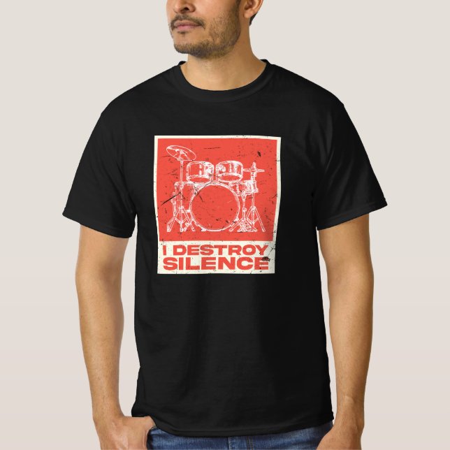 Camiseta I Destroy Silence - Retro Drummer (Frente)