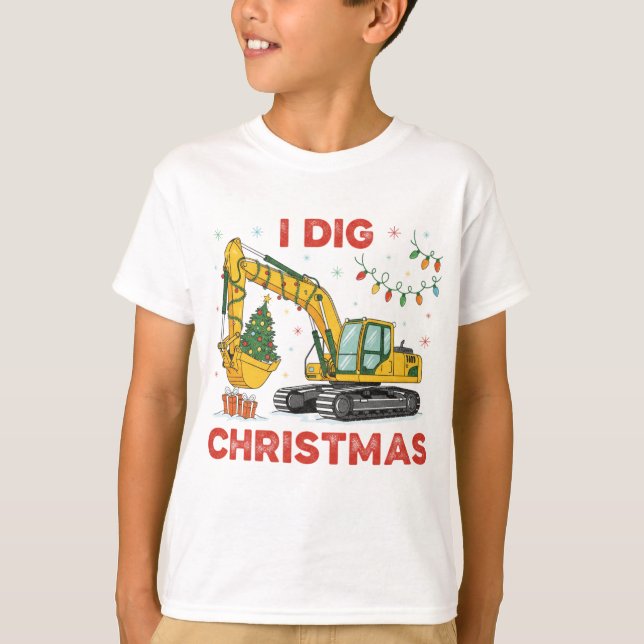 Camiseta I Dig Christmas Cute Excavator Tree Lights Kids (Frente)