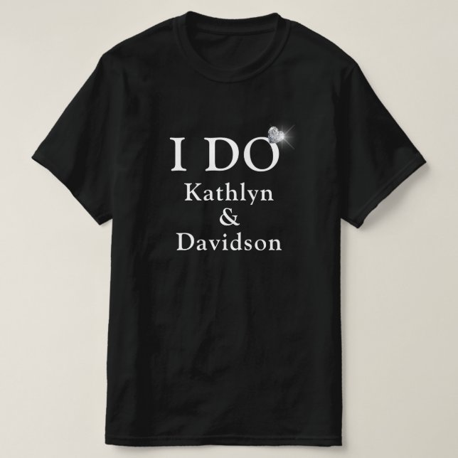 Camiseta I DO Noivado Ring Casais Nome Divertimento Minimal (Frente do Design)
