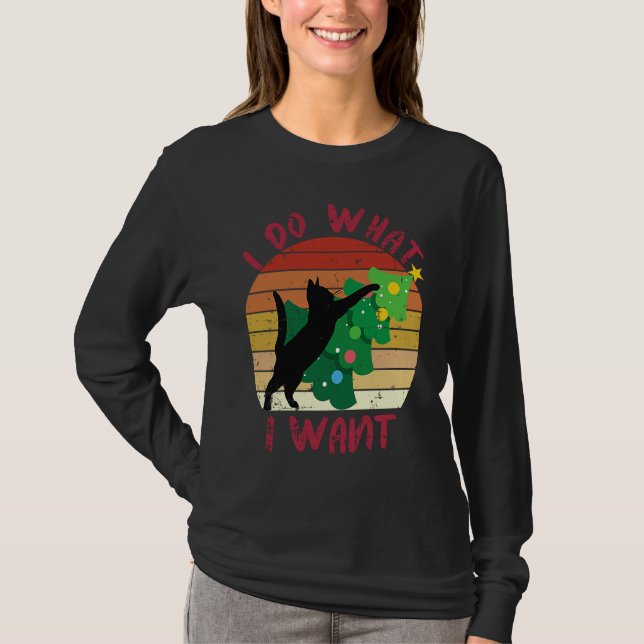 Camiseta I Do What I Want Black Cat Christmas Tree Cat (Frente)