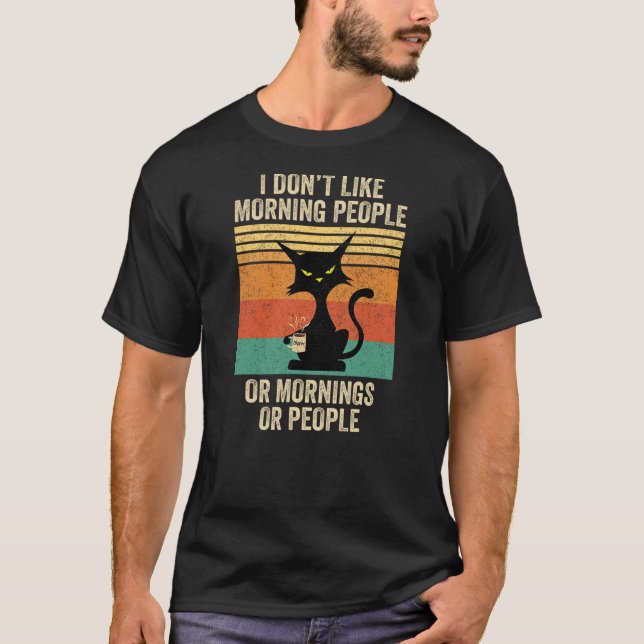 Camiseta I Don't Like Morning People Coffee Cat (Frente)