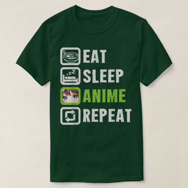 Camiseta I Eat and Sleep Watch Anime Repeat, Ramen Kawaii  (Frente do Design)