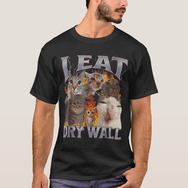 Camiseta I Eat Drywall Funny Cat Meme Bootleg Graphic  (Frente)