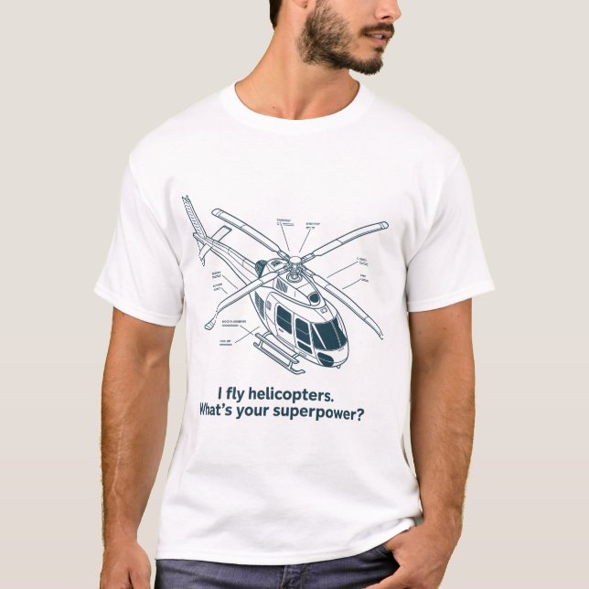 Camiseta I Fly Helicopters – Technical Blueprint Line Art D (Frente)