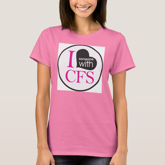 Camiseta I {Heart} Alguém com CFS (rosa) (Frente)