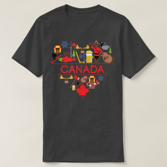 Camiseta I Heart CanadaCanadian LoveCute Canada (Frente do Design)