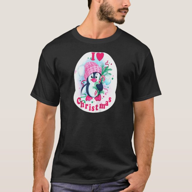 Camiseta I Heart Christmas Pinguin Love Candy Cane Pajama T (Frente)